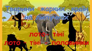 Дидактична гра на ліпучках - шаблон. "Тварини жарких країн - лото - тіні, тіні-половинки".
