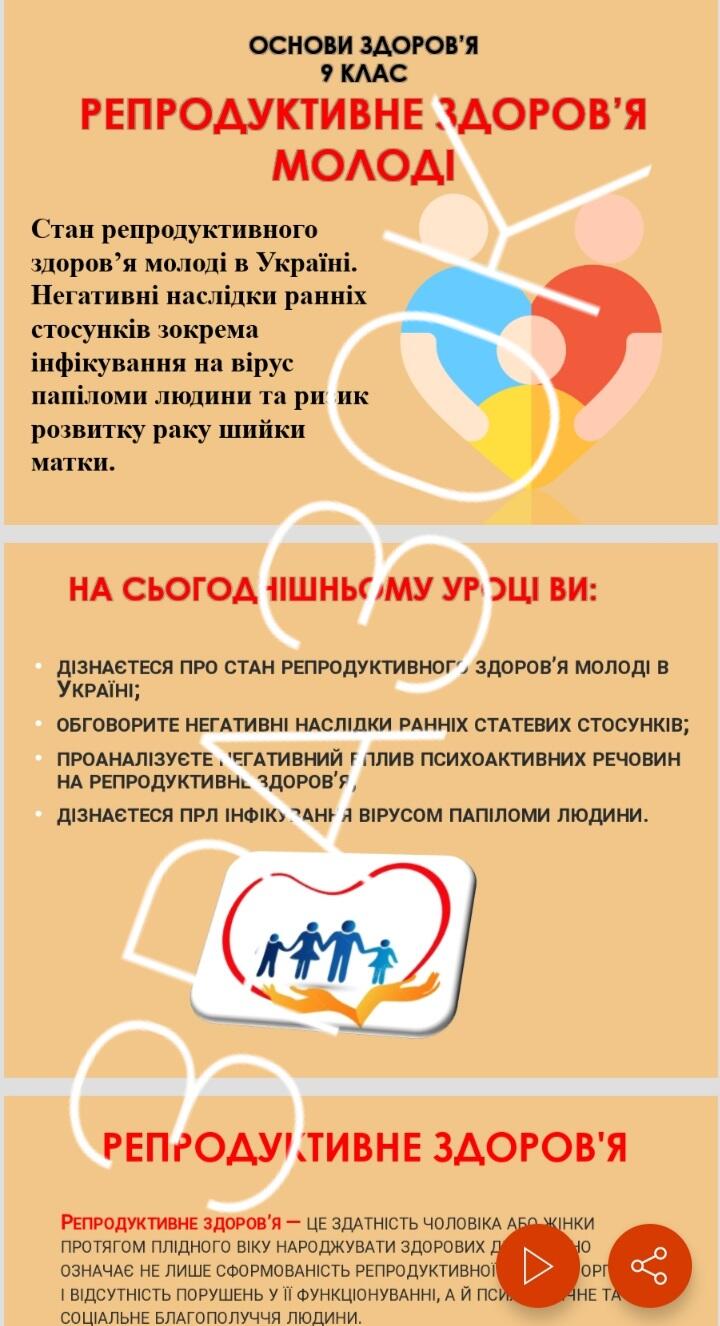 Презентація " Репродуктивне здоров'я молоді". Основи здоров'я. 9 клас ...