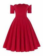 Liana luxury red off the shoulder full skirt vintage swing dress