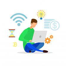 Boy surfing internet flat | Премиум векторы