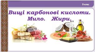 Вищі карбонові кислоти. Мило.  Жири