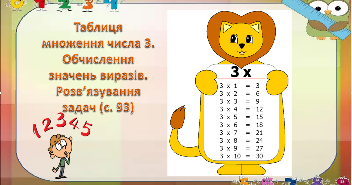 Таблиця множення числа 3.Обчислення значень виразів. Розв’язування ...