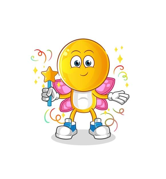 Vector emoticon head cartoon fairy with wings and stick cartoon vector