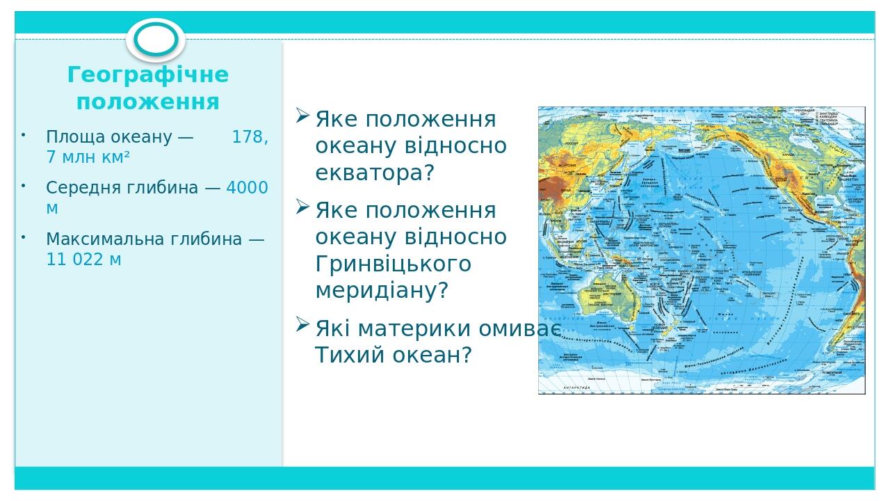 Презентація з географії 7 клас. "Тихий океан. Географічне положення ...