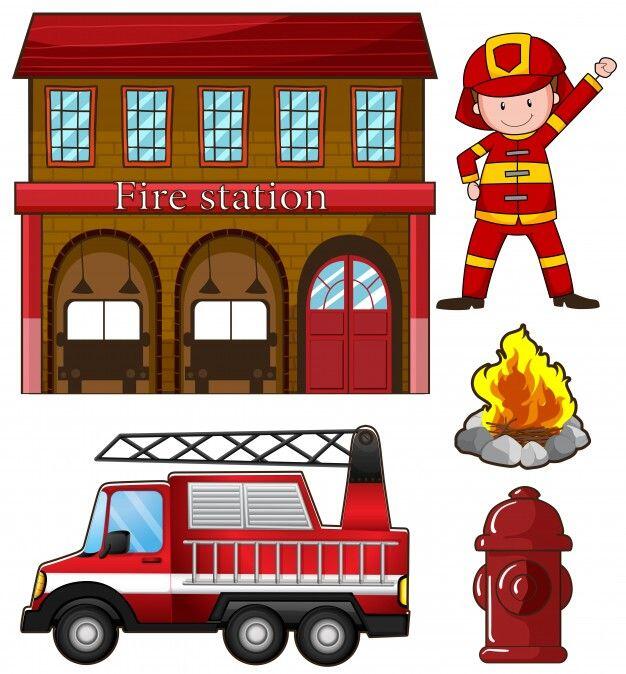 Free Vector | Fireman and fire station illustration | Bombeiro, Bolo de bombeiro, Festa de bombeiro