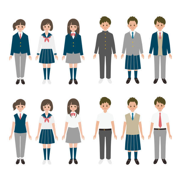 Ensemble Détudiants Vecteurs libres de droits et plus d'images vectorielles de Uniforme - Uniforme, Uniforme scolaire, Jupe - iStock