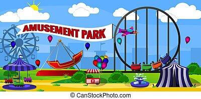 Amusement park landscape concept, cartoon style. Amusement park landscape concept. cartoon illustration of amusement park | CanStock