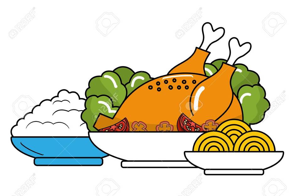 Delicious Food Chicken With Rice And Pasta Cartoon Vector Illustration Graphic Design Royalty Free SVG, Cliparts, Vectors, And Stock Illustration. Image 127678224.