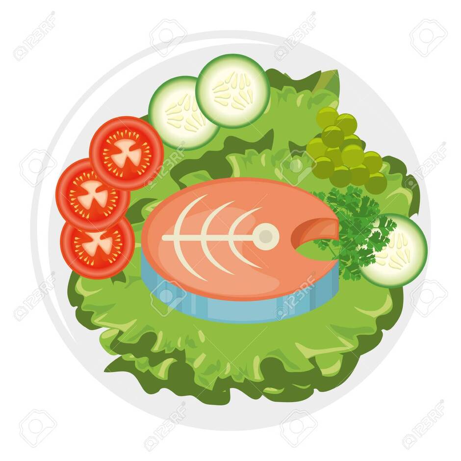 Dish With Fish And Salad Icon Over White Background Vector Illustration Royalty Free SVG, Cliparts, Vectors, And Stock Illustration. Image 84665762.