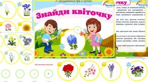 Дидактична гра з лупою "Знайди квіточку". Ознайомлення з природою. Весняні квіти. Літні квіти. Осінні квіти.