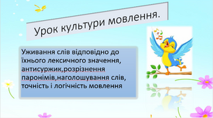 5  клас НУШ.Урок культури мовлення.Уживання слів відповідно до їхнього лексичного значення,антисуржик,розрізнення паронімів,наголошування слів,точність і логічність мовлення