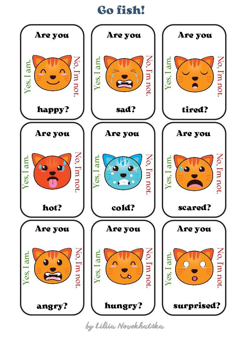 Інтерактивна гра. Go fish ! Feelings and emotions. Am Is Are ...