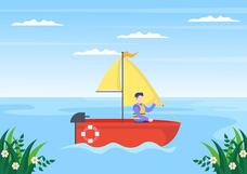 Premium Vector | Cartoon sailing boat with sea or lake view background vector illustration. summer time for leisure, sports activity and recreation outdoors lifestyle