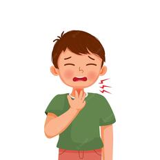 Premium Vector | Little boy suffering from sore throat touching his painful neck as symptoms of flu and allergy