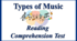 Types of Music. Reading Comprehension Test
