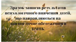 Зразок записів психологічного вивчення дітей, що направляються на діагностичне обстеження в ПМПК