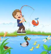 Little Boy Cartoon Fishing Stock Illustration - Download Image Now - 2015, Animal, Animals In The Wild - iStock
