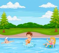 Premium Vector | Kids playing in swimming pool