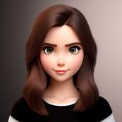 lovely-newt204: Cute woman, oval face, sharp focus, close mouth, rounded eyes, brown eyes, dark brown hair, long straight hair, modern, small nose, small mouth, round eyebrows, white background, black t-shirt