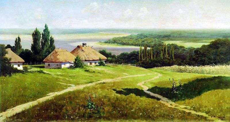 Український пейзаж з хатами – Володимир Маковський