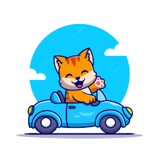 Free Vector | Cute cat driving car cartoon character. animal transportation isolated.