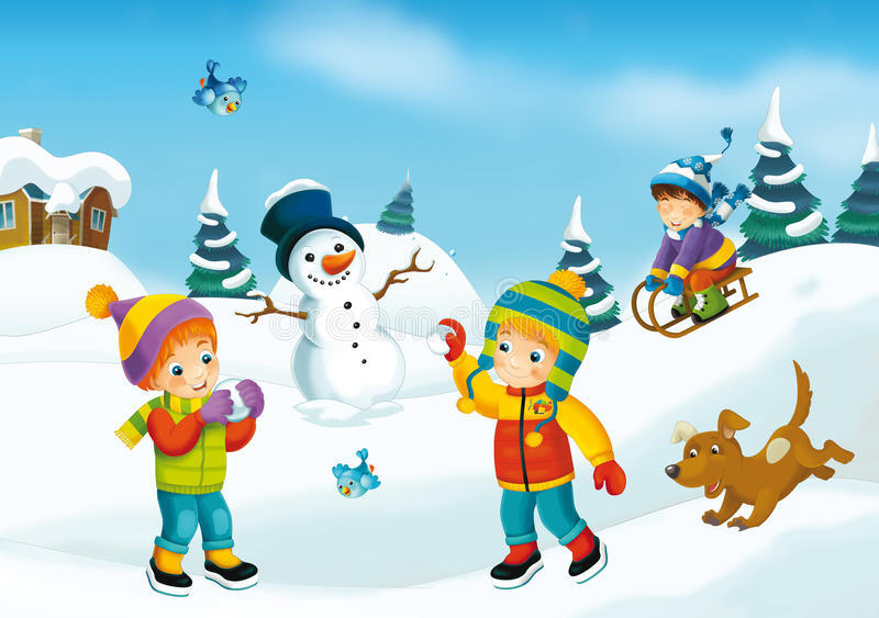 Winter cartoon scene stock illustration. Illustration of anime - 44637444