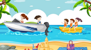 A sea and different activities. The Present Continuous Tense.