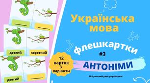 АНТОНІМИ #3 ФЛЕШКАРТКИ 12 шт 3 варіанти Лексикологія