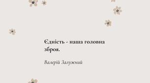 Розтяжка "Єдність - наша головна зброя"  Валерій Залужний( для дошки).